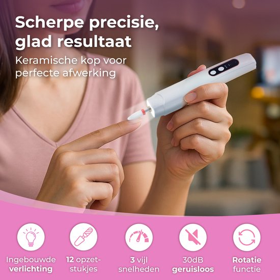 Nuvance Elektrische Nagelvijl - 15000 RPM - Nagelfrees - 12 Bitjes - 40 Schuurrolletjes - Manicure & Pedicure Set