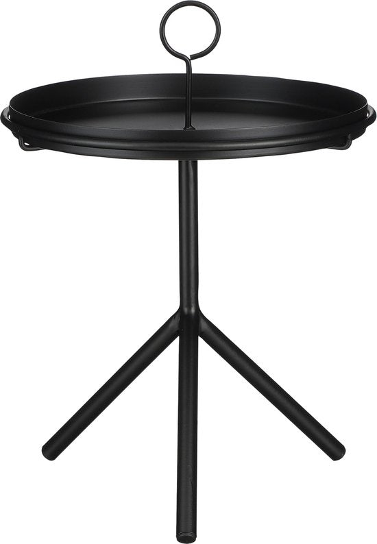 Mica Decorations Aston Bijzettafel met Afneembaar Dienblad - H40 x Ø31 cm - Metaal - Zwart