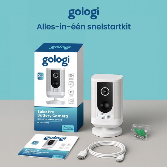 Gologi Solar Pro Beveiligingscamera voor buiten - 5200 mAh - Nightvision - Bewegingsdetectie - Bewakingscamera - Zonnepaneel - Draadloos - USB-C - WiFi en App - Wit
