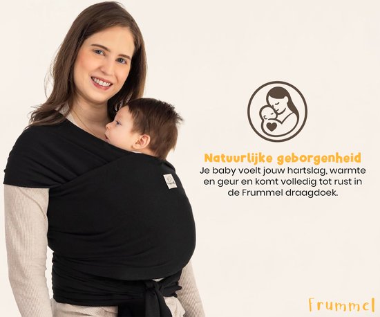 Frummel Baby Draagdoek Zwart - Draagzak - Baby Wrap - Baby carrier - Draagdoek geweven - Baby 0-36 maanden - Newborn