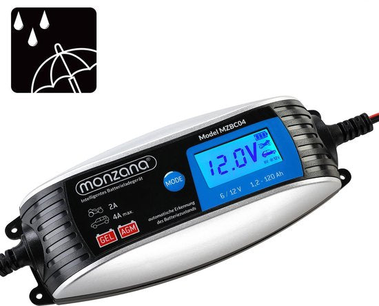 Monzana Acculader - Volautomatisch 6V 12V LCD Scherm 25x13x5cm - Zilver