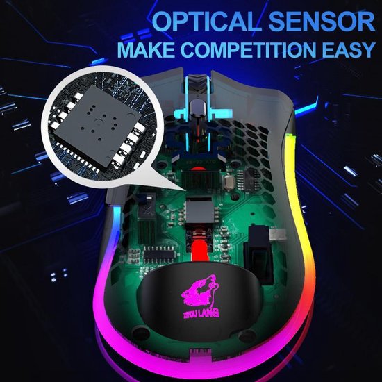ZIYOU LANG X3 Draadloze Gaming Muis - RGB Honeycomb Gaming Muis - Gaming Muis - Zwart
