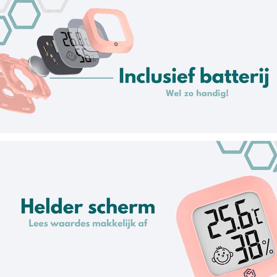 Ease Electronicz Hygrometer - Weerstation - Luchtvochtigheidsmeter - Thermometer Voor Binnen - Incl. Batterij en Plakstrip