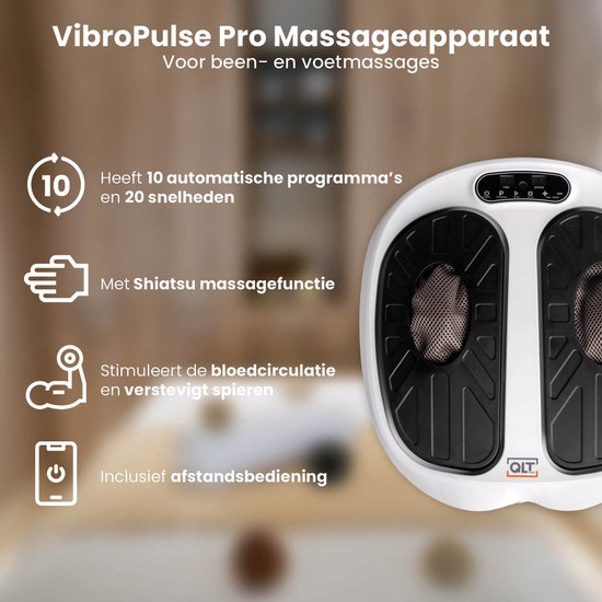 QLT VibroPulse Pro Been- en Voetmassage Apparaat – Shiatsu Massageapparaat met 10 programma’s en 20 Snelheden - Directe Pijnverlichting - Wit