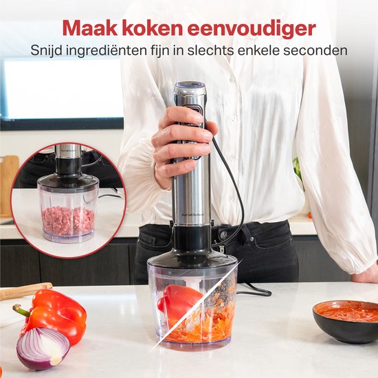 AoraKitchen Staafmixer Set - 6 Delig - 1000W - Turbo - Melkopschuimer - Hakmolen - Maatbeker - Garde