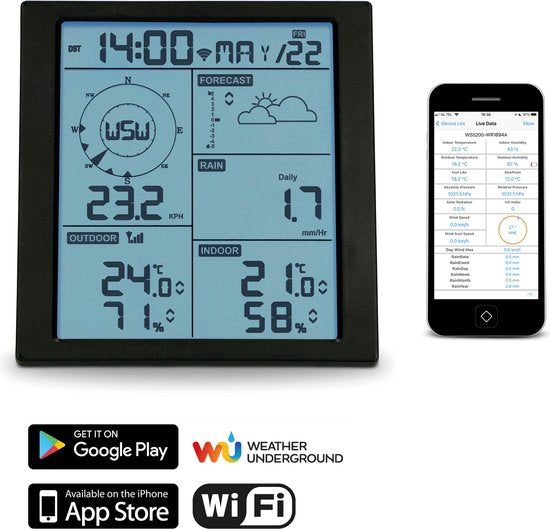 Alecto WS5200 - Professioneel WiFi Weerstation met Buitensensor - App besturing - 6-in-1