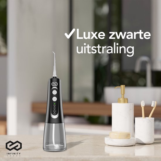 Infinity Goods Waterflosser - Monddouche - Elektrisch Flosapparaat - Draadloos En Oplaadbaar - 5 Opzetstukken - Zwart