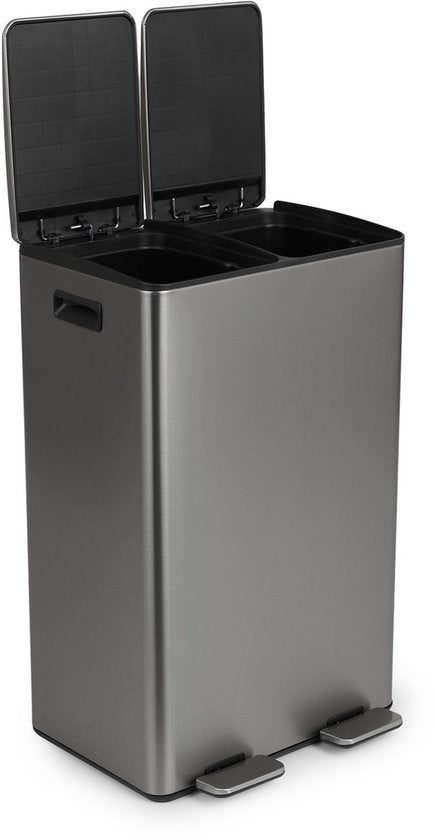 Umuzi Cleaning prullenbak - 60L - Afval Scheiden 2 Bakken - Metal Grey - Soft close - 45x37x70cm