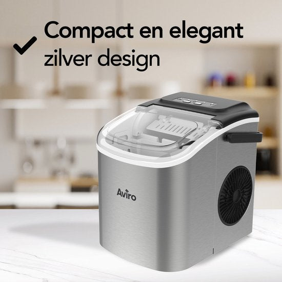 Aviro IJsblokjesmachine - 1,3L - Met IJsschep - Zelfreinigingsfunctie - 12KG / 24U - 9 Blokjes / 6 Min - Zilver