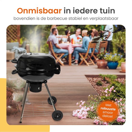 Goliving Houtskool Barbecue - Ø54 cm - Inclusief Accessoires - Houtskoolbarbecues op Wielen - XXL BBQ met Deksel - Rond - 65 x 89 cm - Zwart - Metaal