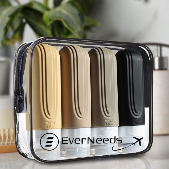 EverNeeds Reisflesjes Met Etui - Navulbaar - Siliconen Reisflesjes Handbagage - Apricot - 4 Stuks