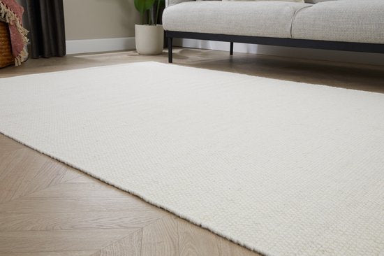 Lifa Living - Wol Vloerkleed - Wit - 160 x 230 cm - 70% Wol en 30% Katoen - Poolhoogte 6 mm - Geweven