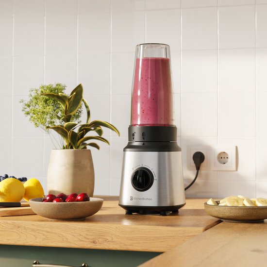 KitchenBrothers Blender - Complete Set - 2x 750ml Bowl - Grinder - Tamper - To-Go Cups - Stainless Steel