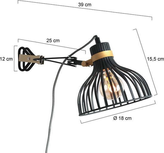 Anne Lighting wandlamp Dunbar - zwart - metaal - 3093ZW