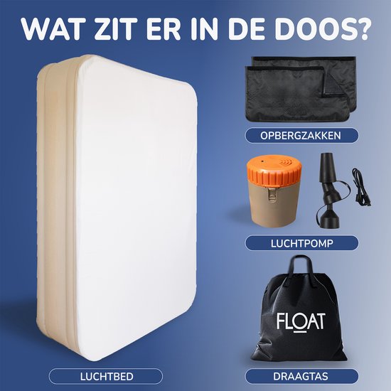 FLOAT CloudSpring - 2 Persoons luchtbed met (5 cm) Foam Topper - <3 min snel opgeblazen - Inclusief 2 opbergzakken, draagtas en reparatiekit - 203x152x46 cm - Zelfopblazend Twee persoons luchtmatras - Ingebouwde elektrische pomp - Stevig Logeerbed