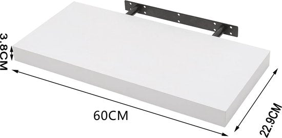 Rootz Wandgemonteerd displayplank - Zwevend boekenkastrek voor woondecoratie - Witte houten muurorganizer - 60x23x3.8cm