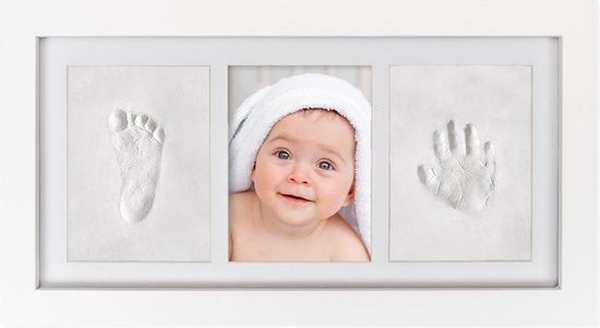 Frummel Fotolijst Baby (33 x 18 cm) - Klei Afdruk (Gipsafdruk baby) - Beter dan gips afdruk - Hand Voet Afdruk - Kraamcadeau Meisje / Kraamcadeau Jongen - Kerstcadeau