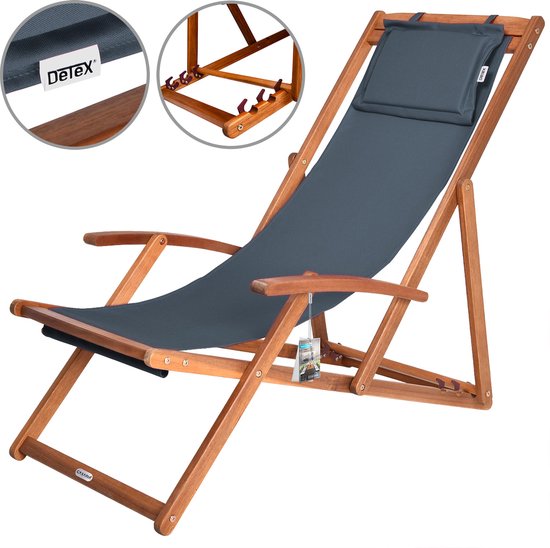 Casaria Ligstoel Acaciahout – Opvouwbaar tot 160kg – Antraciet