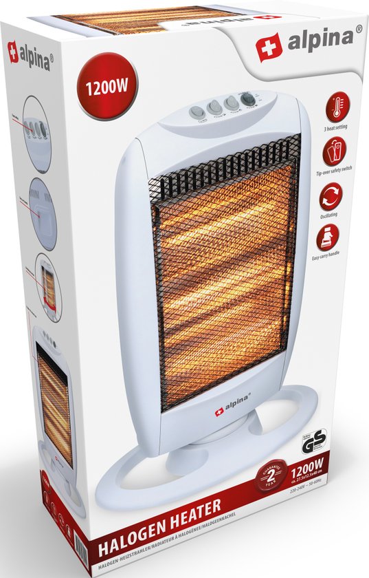 alpina Elektrische Kachel - Halogeen Heater - 3 Warmtestanden - 1200W