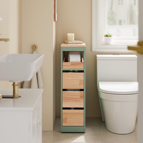 SoBuy Badkamerrek met 3 Lades - Smalle Badkamerkast op Wieltjes - Multifunctionele Opslag - Groen, 65x24x82cm, BZR54-II-GR