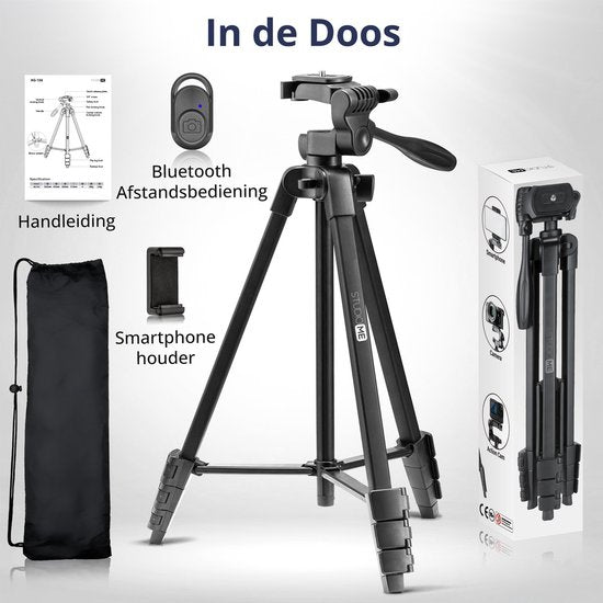 Studio ME Telefoon Statief - 136 cm - Tripod Smartphone - Zwart - Camera Statief - Telefoonhouder - Incl. Bluetooth Afstandsbediening - Statief Telefoon