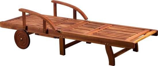 Casaria Acaciahout Ligbed – met Wielen & Verstelbare Tafel – Bruin