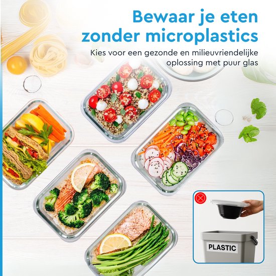 Nord Kitchen Vershoudbakjes Set - met Glazen Stoom Deksel - Meal Prep Bakjes - Diepvriesbakjes Volledig Glas - Luchtdicht - 10 Stuks - 1040 ML + 370ML