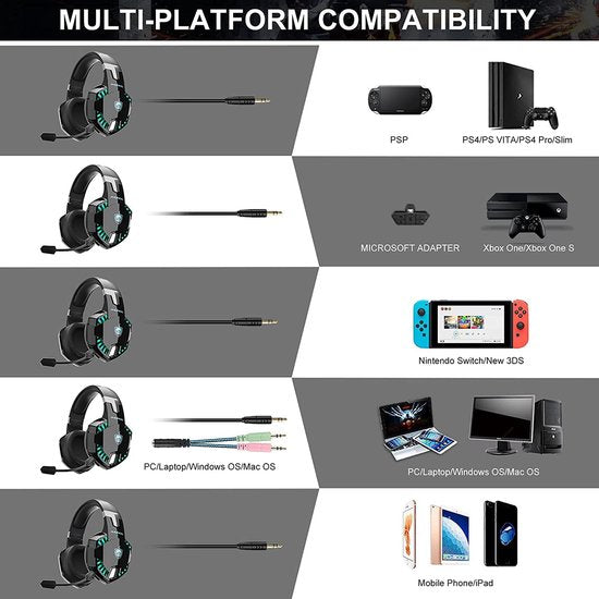 PHOINIKAS G2000 BT Bluetooth Laptop Gaming headset met microfoon Over-ear Koptelefoon -Zwart