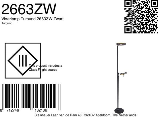 Vloerlamp woonkamer industrieel Turound LED 2663ZW Zwart