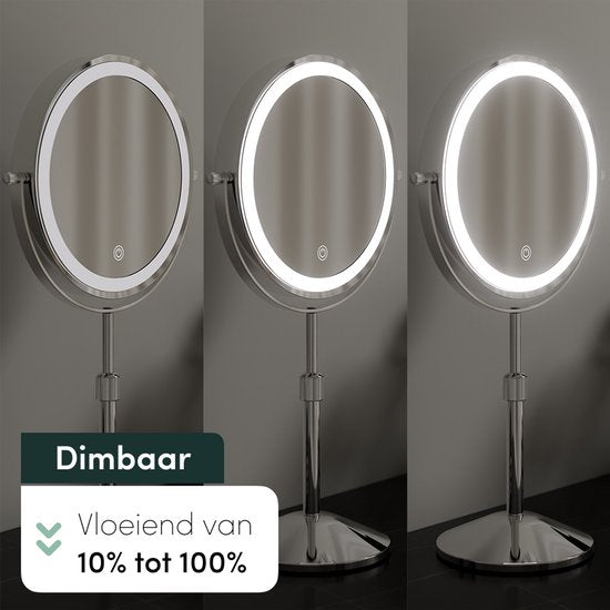 Nolt Make Up Spiegel met LED Verlichting - 1X/10X Vergrootspiegel - Scheerspiegel - Vanity Licht - 3 Lichtstanden - Oplaadbaar - Zilver