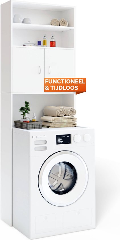 Casaria Wasmachine Kastje - 2 deuren 185x63x20cm - wit