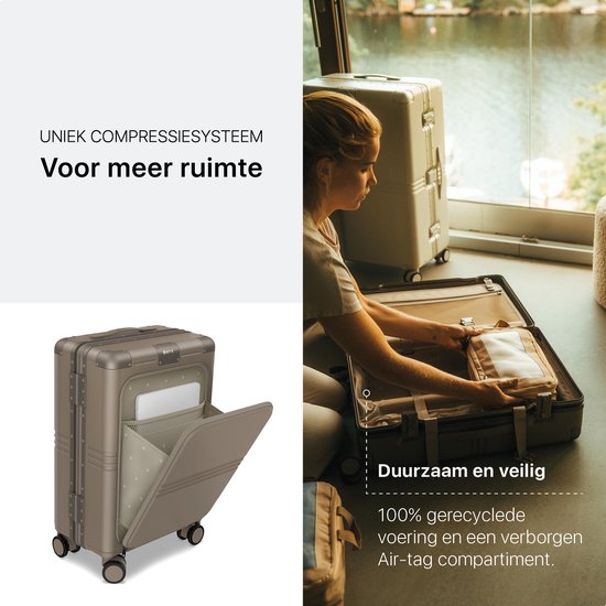 ONYX Hybrid Pro Handbagage Koffer met Voorvak 38 Liter - Gerecycled Polycarbonaat en Ritsloos Design - Reiskoffer met TSA slot en Spinner wielen - Lichtgewicht Trolley met Laptopvak - Desert Clay