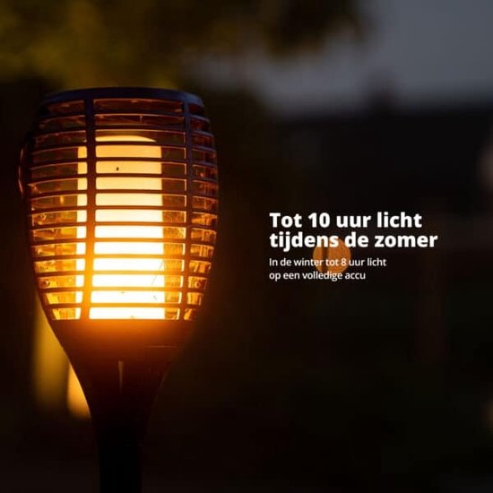 FlinQ Torch - Solar Tuinfakkels - Tuinverlichting op zonne-energie - Solar tuinverlichting - Tuinlantaarns - Padverlichting - 2-pack - Zwart