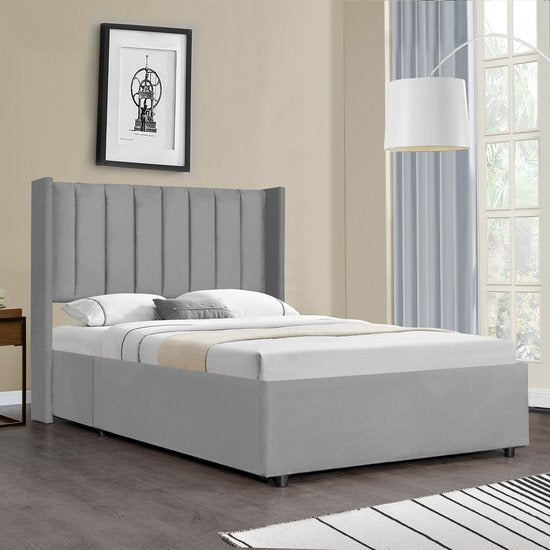 Gestoffeerd bed Savona - 200 x 140 cm - Lichtgrijs - Incl. Bedlade