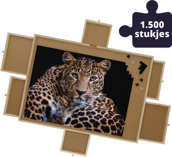 BR-2217 Puzzelplaat voor 1500 Puzzelstukjes met 6 Lades – Puzzelbord met Opbergsysteem -– Puzzelmat van Hout – Puzzeltafel inclusief Afdekplaat