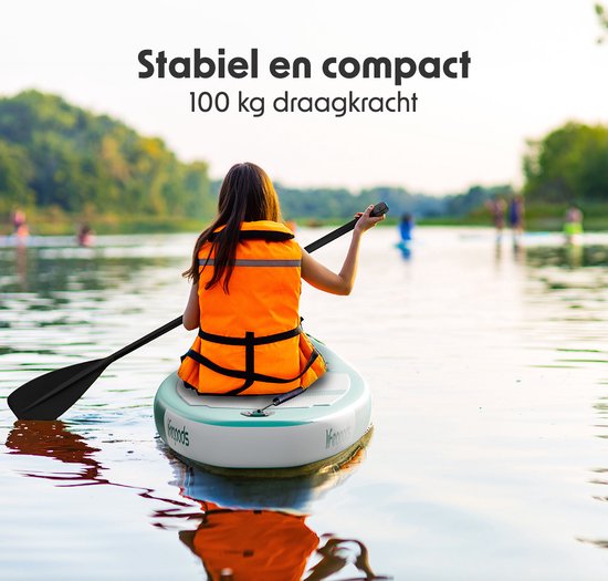 LifeGoods SUP Board Allround Compact - 100 KG Draagkracht - 300 x 76 cm - Opblaasbaar - Compleet SUP pakket - Mintgroen