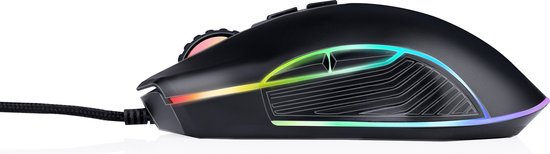 No Fear Gaming Muis - 7200dpi - RGB Muis met LED-Verlichting - 1.5M Kabel - USB 2.0 Aansluiting - Zwart