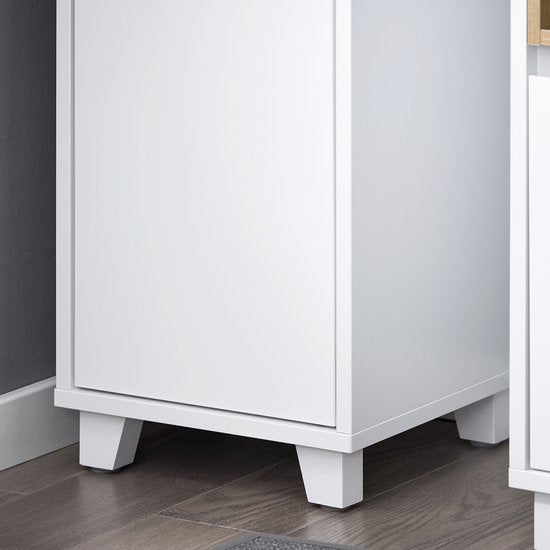 SoBuy BZR147-W Badkamerkast - Witte Hoge Kast met 2 Deuren & Vakken
