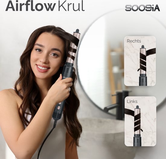 Soosia 6-in-1 Airstyler - Föhn & Krultang - Haardroger - Multistyler - Föhnborstel & Krulborstel - Hairwrap