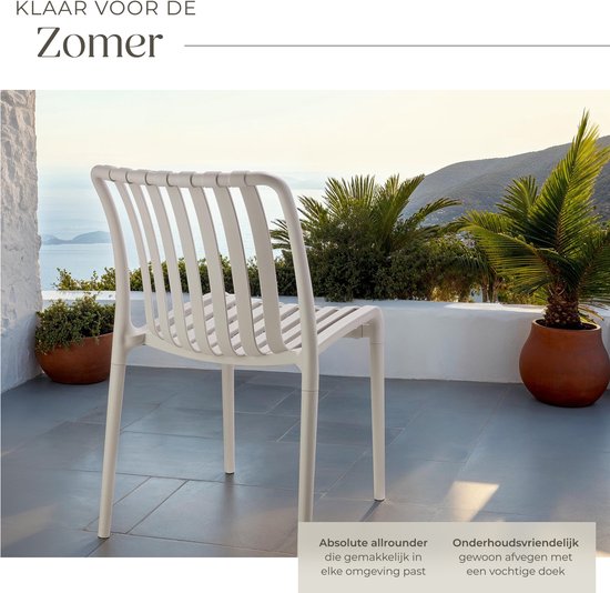 tectake® Set van 2 Tuinstoelen Alcudia - Taupe - Kunststof Stoelen - Stapelbaar - Stoelen voor Tuin, Terras of Balkon - Weerbestendig en UV-bestendig - Draagkracht 120kg per Tuinstoel