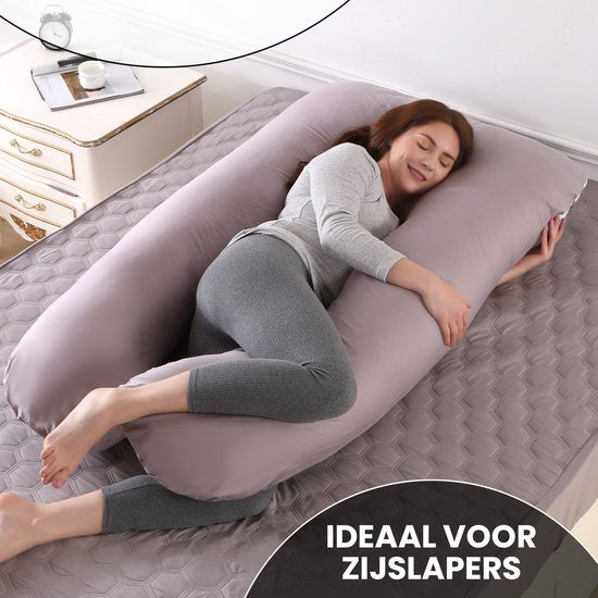 Oemmie Zwangerschapskussen - Voedingskussen - Zijslaapkussen - Lichaamskussen - Body Pillow - U-vorm - 140x80 cm - Grijs