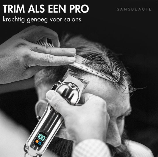 Professionele Draadloze Tondeuse + Kappersmantel - Tondeuse Mannen Hoofdhaar - Sansbeauté® - Cheveux Haar - Haartrimmer - Kapper Haar Machine - Haartondeuse - Trimmer Baard - Trimapparaat - Barber Hair Clipper - Kapper Trimmer - Kappersset