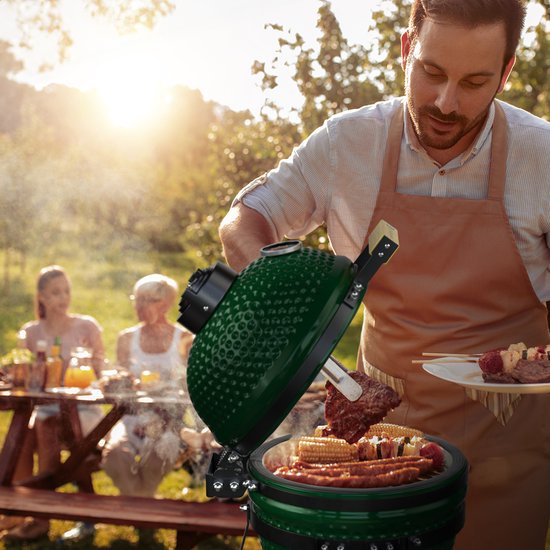 KitchenBrothers Kamado BBQ - 13 Inch Houtskool Barbecue - 27⌀ cm - PFAS-vrij - Deluxe Set - Egg BBQ met Accessoires inclusief Hoes - Groen