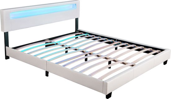 Gestoffeerd Bed Paris - 180 x 200 cm - Wit - LED Verlichting