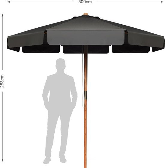 Coast 3m Parasol met Verstelbare Kanteling 8 Kruisbeugels & Waterdichte Polyester Stof met UV Bescherming Grijs