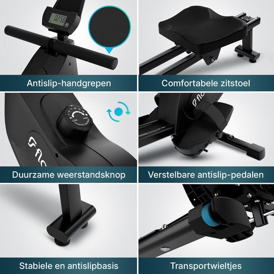 Flowsense Roeiapparaat - Roeimachine - Geluidsstil - Magnetische Roeitrainer Fitness - Rowing Machine 16 Weerstandniveaus - LCD Monitor