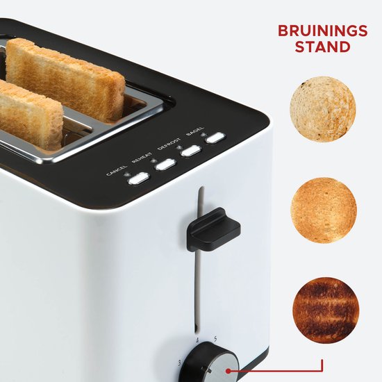 Bourgini Tosti Toaster met Bagelfunctie - Broodrooster met Tostiklemmen - Wit- Matte Finish - Extra brede sleuf geschikt voor 2 tosti's