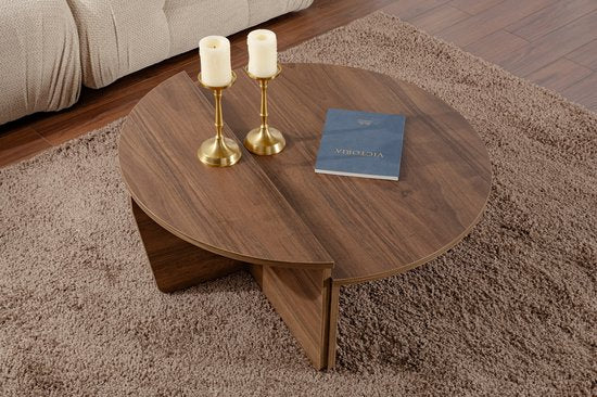 Dimehouse Salontafel - Ovaal - 85x30x30 cm - Melamine - Japandi - Houtlook - Naturel Walnoot