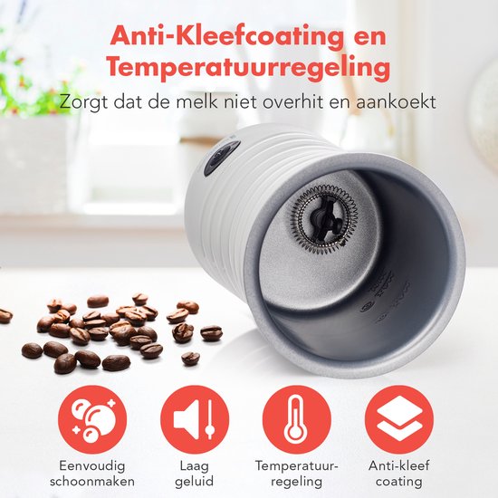 KitchenBrothers Elektrische Melkopschuimer - 4-in-1 - Melkklopper - 240 ML - Handige Melkschuimer - Wit
