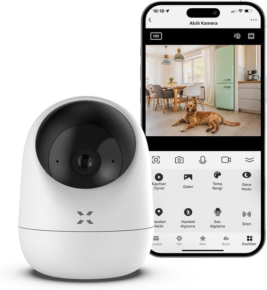 XENON Smart X7207 Beveiligingscamera binnen - Huisdiercamera met app -Beveiligingscamera's - Wifi Camera APP - Full HD 2MP - Volgt beweging en geluidsdetectie - Bewakingscamera